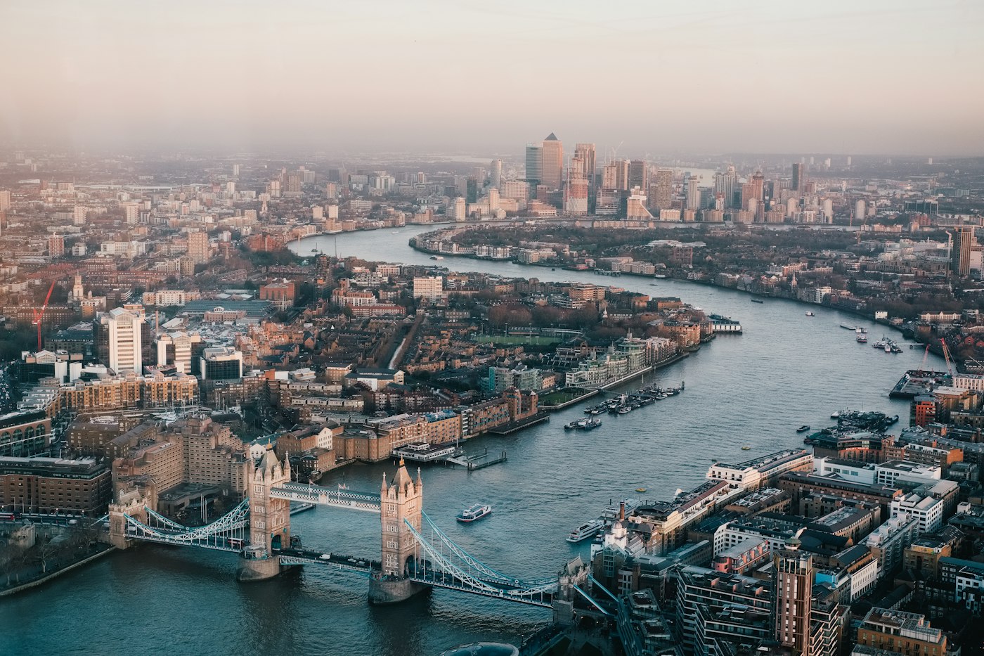 London skyline with the Thames at dusk